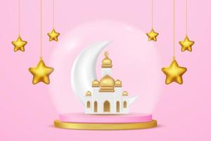 realistisch 3d Islamitisch viering met Islamitisch ornament en Product podium. vector 3d illustratie