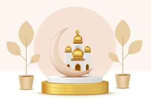 realistisch 3d Islamitisch viering met Islamitisch ornament en Product podium. vector 3d illustratie