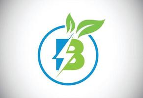 eerste b brief blikseminslag blad cirkel of eco energie spaarder icoon. blad en blikseminslag icoon concept voor natuur macht elektrisch logo vector