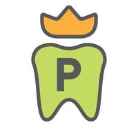tandheelkundig logo ontwerp Aan brief p kroon symbool. tandheelkundig zorg logo teken, kliniek tand koning logo ontwerp met luxe vector sjabloon