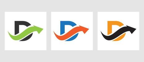 brief d financiën logo concept met groei pijl symbool vector