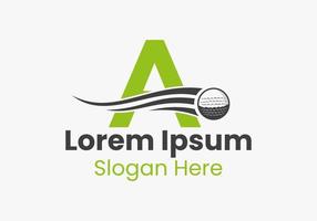 brief een golf logo concept met in beweging golf bal icoon. hockey sport- logotype sjabloon vector