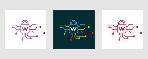 brief w cyber veiligheid logo. internet veiligheid teken, cyber bescherming, technologie, biotechnologie symbool vector