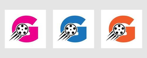 brief g film logo concept met film haspel voor media teken, film regisseur symbool vector