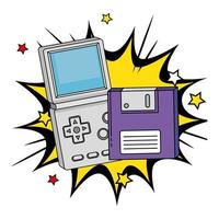 floppy met videogame-handvat uit de jaren negentig in pop-art explosie vector