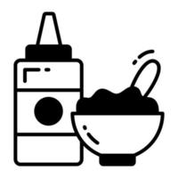 icoon van rijst- kom met saus fles in modern stijl vector