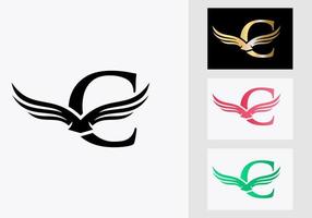c brief vleugel logo ontwerp. eerste vliegend vleugel symbool vector