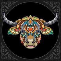 kleurrijk koe hoofd mandala kunsten geïsoleerd Aan zwart achtergrond vector
