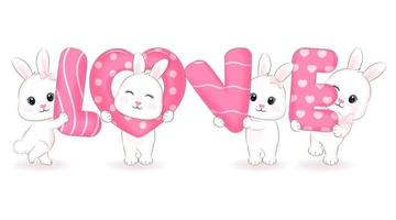 schattig weinig konijn met alfabet liefde, tekenfilm illustratie vector