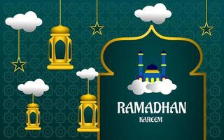 Ramadan kareem illustratie met moskee en blauw kleur achtergrond vector