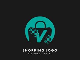 vector boodschappen doen zak geïsoleerd cirkel met brief v, snel boodschappen doen icoon , creatief snel winkel, creatief snel boodschappen doen logo Sjablonen.