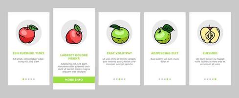 appel fruit rood groen blad vers onboarding pictogrammen reeks vector