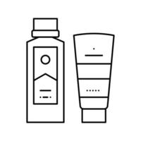 peel en face scrub gel container en peeling zeep fles lijn pictogram vectorillustratie vector