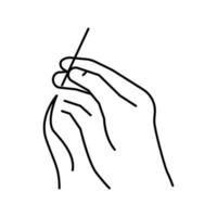 naaien hand met naald met draad lijn pictogram vectorillustratie vector