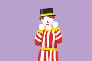 karakter vlak tekening gelukkig mannetje clown staand met vieren gebaar vervelend hoed en glimlachen gezicht verzinnen. vermaken kinderen kind Bij verjaardag partij of circus show. tekenfilm ontwerp vector illustratie