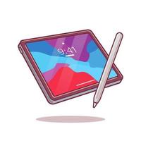 tablet en stylus potlood tekenfilm vector icoon illustratie. technologie voorwerp icoon concept geïsoleerd premie vector. vlak tekenfilm stijl