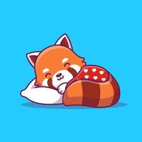 schattig rood panda slapen met hoofdkussen tekenfilm vector icoon illustratie. dier natuur icoon concept geïsoleerd premie vector. vlak tekenfilm stijl