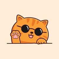 gestreept oranje kat tekenfilm - schattig gestreept kat golvend hand- pionnen vector