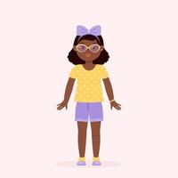 klein zwart meisje karakter met gele bril vector