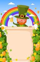 st. patrick's met leeg teken, ballon en regenboogachtergrond vector