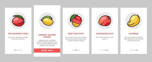 mango fruit vers blad geel onboarding pictogrammen reeks vector