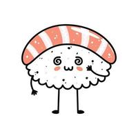 kawaii sushi mascotte in tekenfilm stijl. schattig nigiri met Zalm voor menu vector