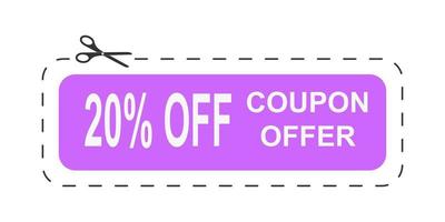 20 procent uit prijs korting. coupon mockup met stippel besnoeiing lijn en schaar icoon vector