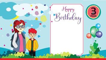gelukkig verjaardag groet kaarten met blanco ruimte gebieden en tekenfilm karakters. ballon icoon. schitteren liefde. vector