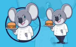 koala chef portie hamburger vector