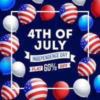 reclame poster of sjabloon ontwerp versierd met Amerikaans vlag kleur ballonnen voor 4e van juli onafhankelijkheid uitverkoop en 60 korting bieden. vector