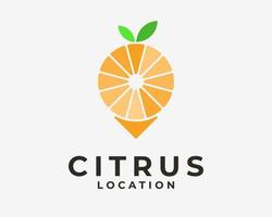 citrus fruit citroen limoen oranje voedsel drinken met plaats pin kaart zoeken positie vector logo ontwerp