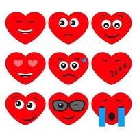 reeks van negen tekenfilm harten met emoties. emoji icoon in liefde symbolen. vector illustratie