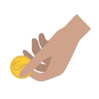 een hand- Holding een dollar munt. financieel welzijn. betaling voor goederen vector
