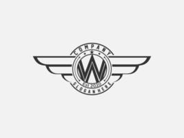 retro Vleugels met brief w . wijnoogst logo vector ontwerp element