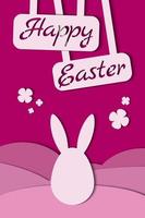 gelukkig Pasen kaart met konijn. groet kaart in papier uitknippen stijl. vector illustratie in roze kleur