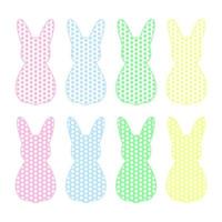 reeks van acht silhouetten van konijnen in polka stippen. Pasen konijntjes vector