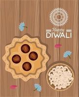 gelukkige diwali-viering met menu op houten achtergrond vector