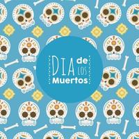 dia de los muertos poster met hoofd schedels patroon vector