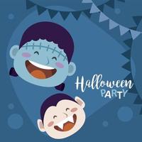 happy halloween-feest met dracula en frankenstein-hoofden vector