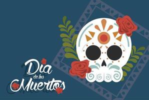 dia de los muertos poster met hoofdschedel en bloemendecoratie vector