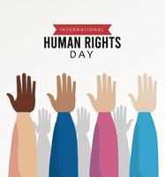 Mensenrechtendag poster met interraciale handen omhoog vector