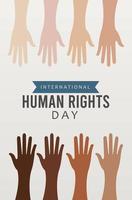 Mensenrechtendag poster met interraciale handen omhoog vector