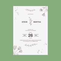 bloemen bruiloft uitnodiging sjabloon biologisch hand- getrokken blad decoratie gemakkelijk minimalistische stijl vector