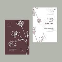 minimalistische bloemen bruiloft uitnodiging met hand- getrokken blad decoratie vector
