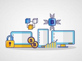 geld, financiën en technologieconcept met elektronische apparaten vector