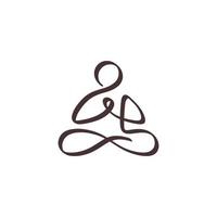 een lijn meditatie tekening. continue hand getrokken minimalisme schets persoon doet yoga in lotushouding vector