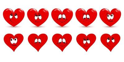 set van rode harten op witte achtergrond. het belangrijkste symbool van gelukkige Valentijnsdag. vector