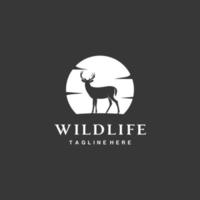 hert silhouet cirkel met zon dieren in het wild logo grafisch ontwerp wijnoogst vector