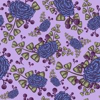 retro indigo naadloos patroon met blauwe rozen en bladeren vector