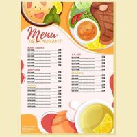 restaurant menu. beeld van gekookt maaltijden. steak en vis soep. modern vector illustratie voor cafés en restaurants.
